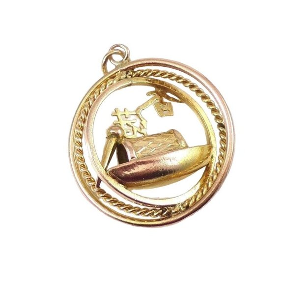 Heavy Solid 14K Yellow Gold 3D Chinese Gondola Pendant Charm